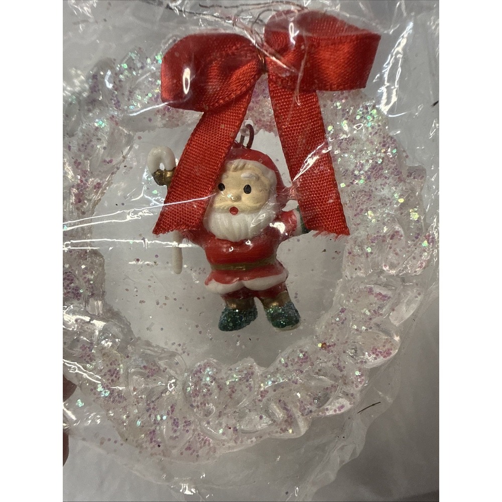 VTG Acrylic Wreath Santa Claus Christmas Ornament Miniature Dollhouse 3" LOT